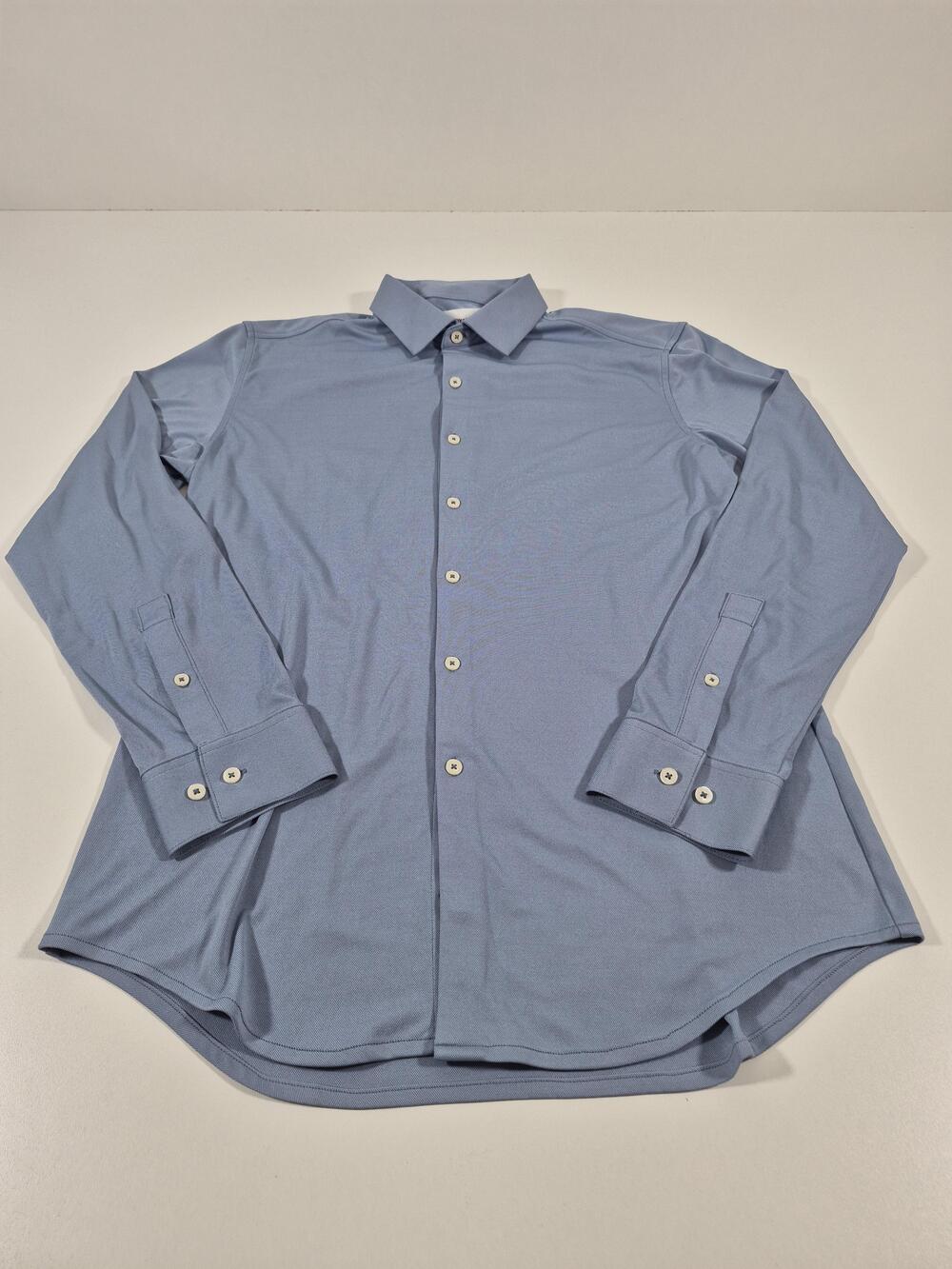 Ministry Of Supply Dress Shirt Mens L Blue Solid Slim Fit Knit Long Sleeve